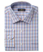 Club Room Estate Men's Classic-fit Wrinkle-resistant Rust Blue Multi-check Dress Shirt, Only At Macy's
