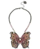 Betsey Johnson Hematite Tone Glitter & Stone Large Butterfly Statement Necklace, 16 + 3 Extender.