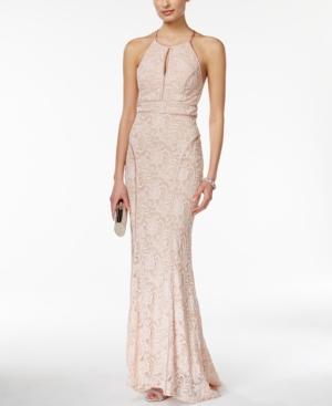 Xscape Satin-trim Lace Halter Gown