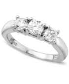 Engagement Ring, 18k White Gold Certified Colorless Diamond Three Stone Ring (1 Ct. T.w.)
