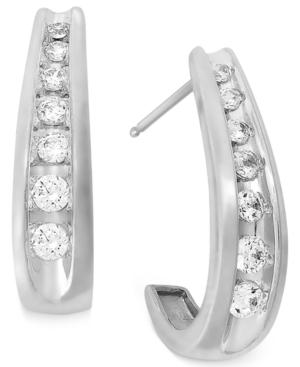 Diamond Earrings, 14k White Gold Channel-set Diamond J Hoop Earrings (1/2 Ct. T.w.)