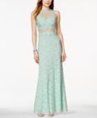 Betsy & Adam Sleeveless Lace Illusion Gown