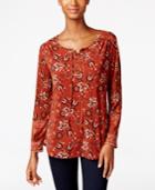 Style & Co. Petite Printed Lace-up Top, Only At Macy's