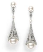 Danori Earrings, Simulated Pearl And Pave Crystal Cone Drop Earrings