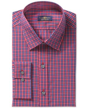 Club Room Estate Wrinkle Resistant Navy Window Check Dress Shirt, Only At Macy's