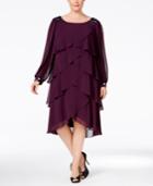 Sl Fashions Plus Size Beaded Long-sleeve Flutter Dress