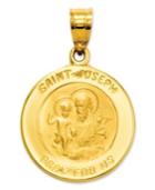 14k Gold Charm, Saint Joseph Medal Charm