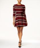 Sandra Darren Petite Chevron-print Fit & Flare Sweater Dress