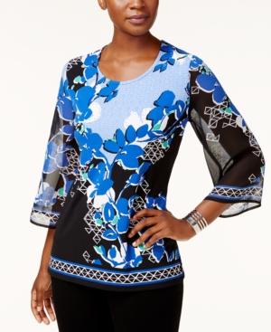 Jm Collection Printed Embellished Top, Only At Macy's