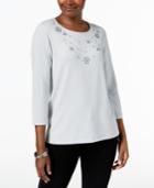 Alfred Dunner Lakeshore Drive Embellished-neck 3/4-sleeve Top