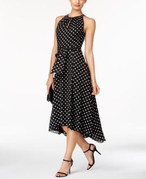 Tahari Asl Dot-print High-low Midi Dress