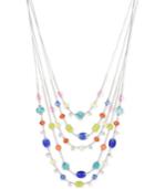 Silver-tone Crystal And Beaded Illusion Necklace