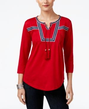 Style & Co. Embroidered Pleated Top, Only At Macy's