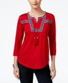 Style & Co. Embroidered Pleated Top, Only At Macy's