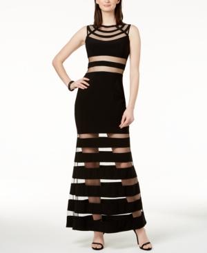 Betsy & Adam Illusion-stripe Mermaid Gown