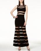 Betsy & Adam Illusion-stripe Mermaid Gown