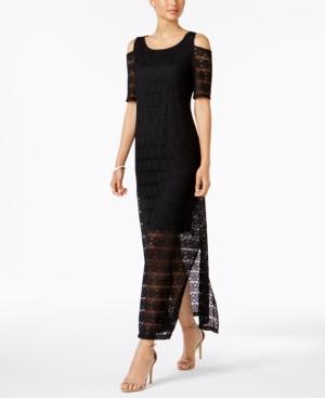 Nine West Cold-shoulder Illusion-lace Maxi Dress
