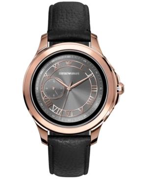 Emporio Armani Men's Black Leather Strap Touchscreen Smart Watch 46mm