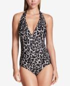 Calvin Klein Jaguar Print Side-pleated Halter One-piece Swimsuit,a Macy's Exclusive Style Women's Swimsuit