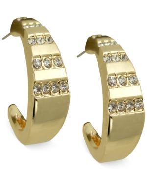 T Tahari Gold-tone Crystal Graduated Hoop Earrings