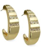 T Tahari Gold-tone Crystal Graduated Hoop Earrings