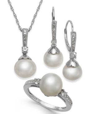 Cultured Freshwater Pearl (8-9mm) And White Topaz (3/4 Ct. T.w.) Jewelry Set In Sterling Silver