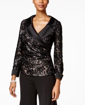 Alex Evenings Sequin Lace Faux-wrap Blouse