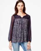 Lucky Brand Printed Contrast Peasant Top