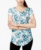 Alfani Petite Printed Rounded-hem T-shirt, Only At Macy's