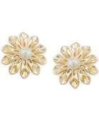 Carolee Gold-tone Imitation Pearl Flower Clip-on Stud Earrings