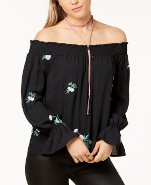 One Hart Juniors' Embroidered Off-the-shoulder Top, Created For Macy's