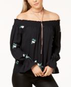 One Hart Juniors' Embroidered Off-the-shoulder Top, Created For Macy's