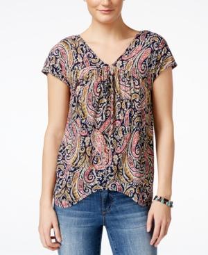 Lucky Brand Short-sleeve Paisley-print Top