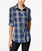 Polly & Esther Juniors' Lace-up-back Plaid Shirt