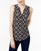 Inc International Concepts Petite Printed Zipper-detail Top, Created For Macy's