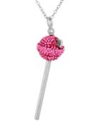 Sis By Simone I Smith Platinum Over Sterling Silver Necklace, Pink Crystal Mini Lollipop Pendant