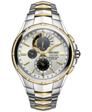 Seiko Men's Courtura Perpetual Chronograph Solar Two-tone Stainless Steel Bracelet Watch 44mm Ssc560