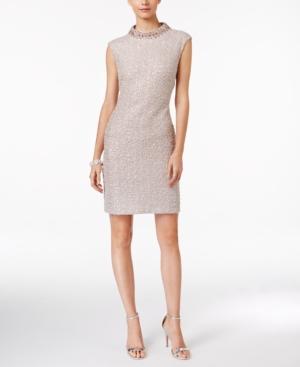 Vince Camuto Beaded Textured Mock-neck Sheath Dress