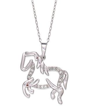 Diamond Horse Pendant Necklace In Sterling Silver (1/10 Ct. T.w.)