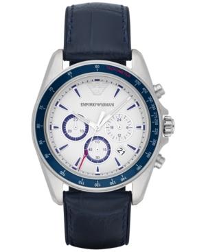 Emporio Armani Men's Chronograph Sigma Blue Leather Strap Watch 44mm Ar6096