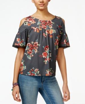 Be Bop Juniors' Floral Printed Cold-shoulder Top