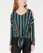 Polly & Esther Juniors' Striped Cold-shoulder Tie-front Top