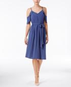 Monteau Petite Cold-shoulder Belted Fit & Flare Dress