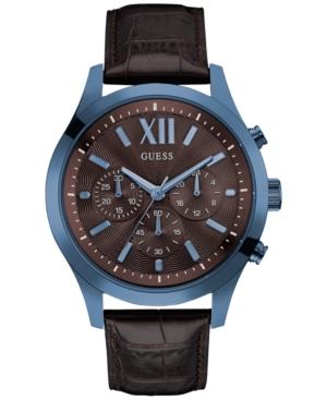 Guess Men's Chronograph Brown Leather Strap Watch 46mm U0789g2