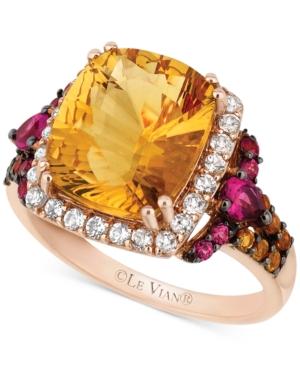 Le Vian Citrine (4-1/3 Ct. T.w.) White Topaz(3/8 Ct. T.w.) And Raspberry Rhodolite Garnet (3/8 Ct. T.w.) Ring In 14k Rose Gold
