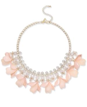 Inc International Concepts Gold-tone Petal & Imitation Pearl Statement Necklace, 17 + 3 Extender, Created For Macy's