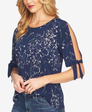 Cece Printed Split-sleeve Top