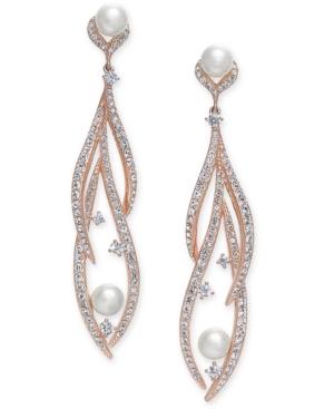 Danori Rose Gold-tone Imitation Pearl & Pave Drop Earrings, Created For Macy's
