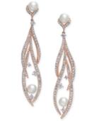 Danori Rose Gold-tone Imitation Pearl & Pave Drop Earrings, Created For Macy's