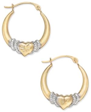 Two-tone Heart Hoop Earrings In 10k Gold And Rhodium Plate